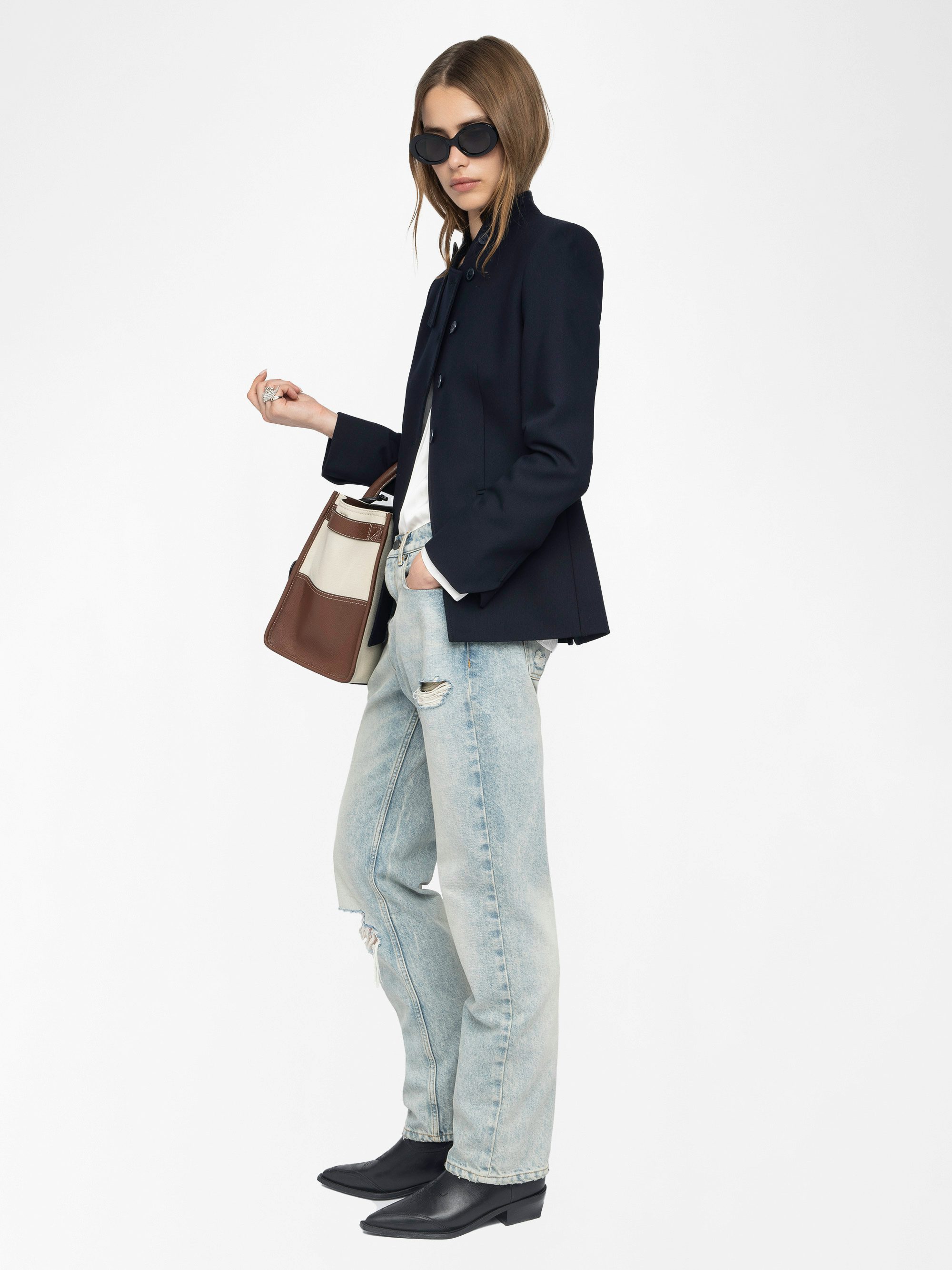 Verysa Blazer - Structured regular fit blazer, high collar and rhinestone wing appliqué, button fastening.